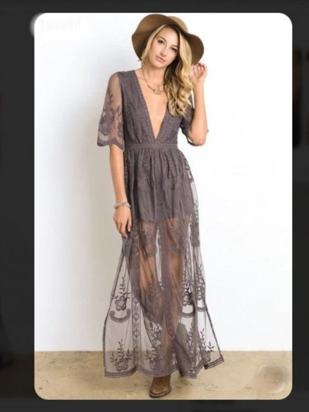 Wishlist Deep V Lace Mesh Maxi Dress Romper Whimsigoth Fairy Festival Boho Sz L